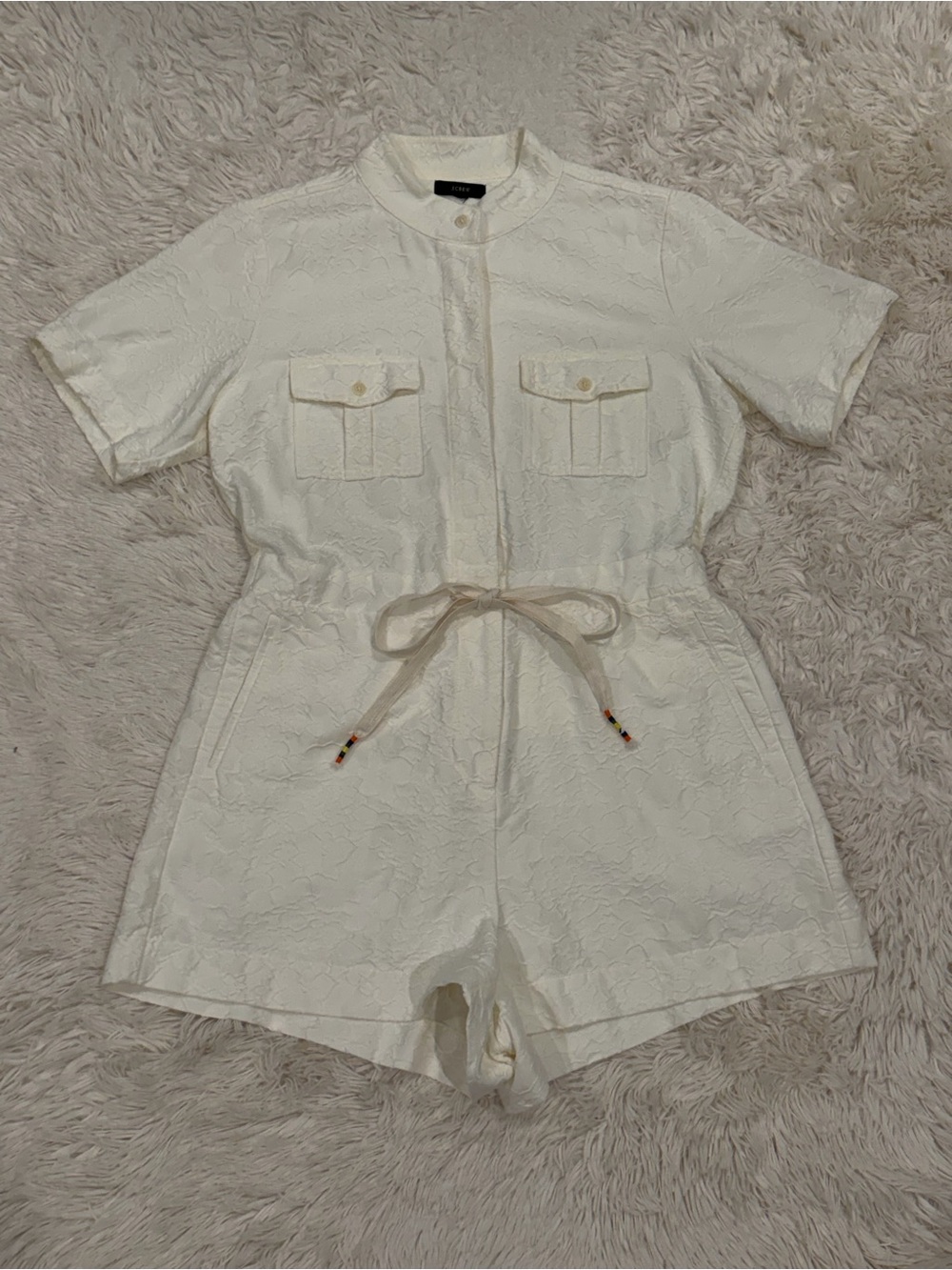 J. Crew Short Sleeve Floral Textured Utility Playsuit‎ Romper Women’s 6 Ivory